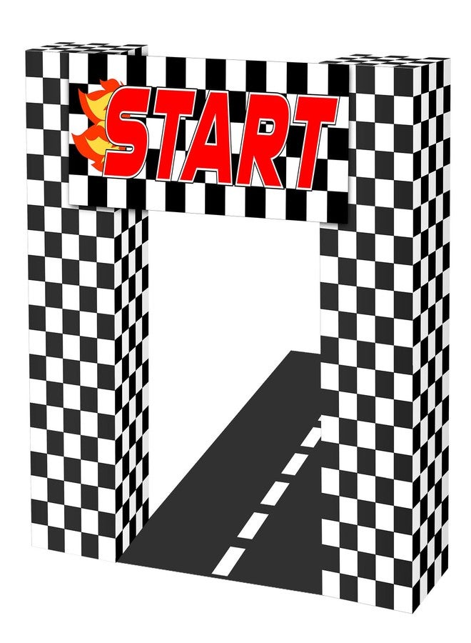 Saypacck 9 Pcs Race Car Birthday Party Decoration Checkered Flag Cardboard Kit Racing Theme 35.4 in Background 11.8 in Boxes Lets Go Racing Banner Photo Booth Prop for Boy Fan Baby Shower Supplies - Image 1